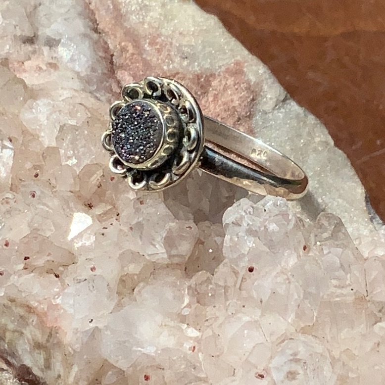 Blue Druzy 925 Sterling Silver Ring Size 875 49$